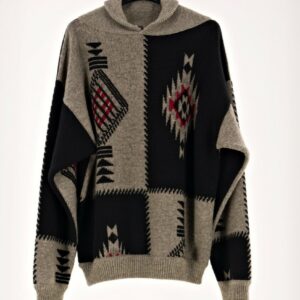 KENZO MAGLIA GRIGIA E NERA JACQUARD C-ROMBI COL/ALTO M/L